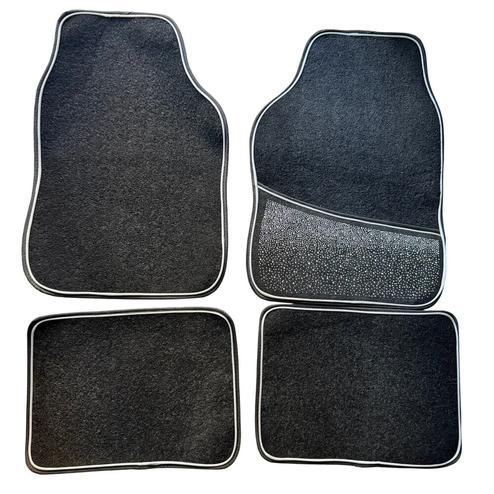 Black Rhinestone Car Floor Mats 4pc Set Bling Crystal Universal Fit